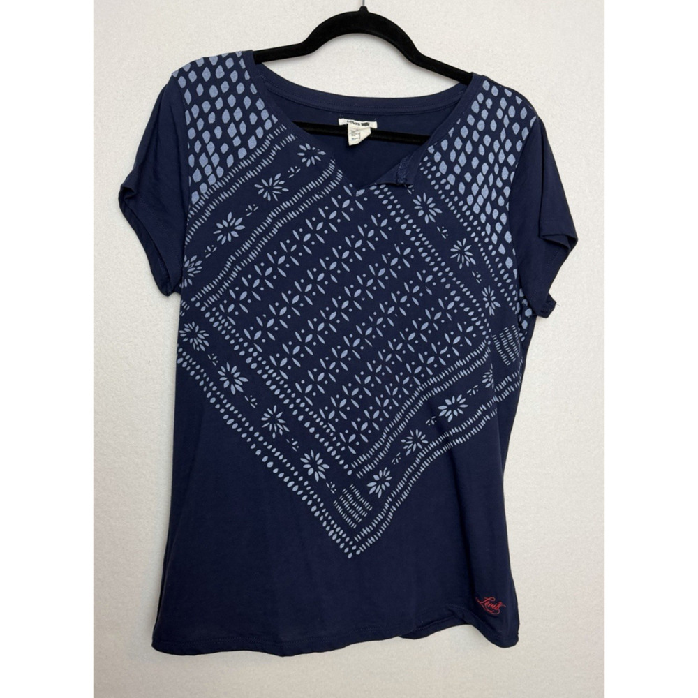 Levi's Women's Blue Bandana Print Short Sleeve T-Shirt Size L Boho Western